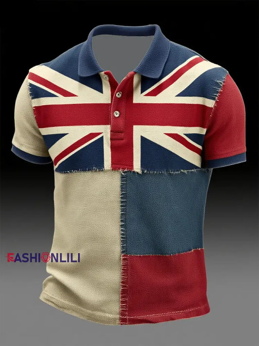 Men’s Union Jack and patchwork printed polo shirt As picture / S