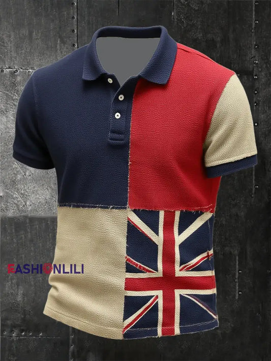Men’s Union Jack and patchwork printed polo shirt As picture / S