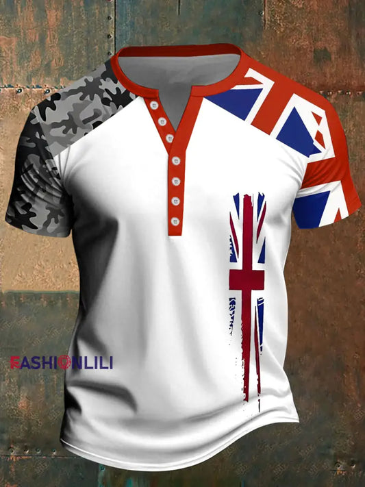 Men’s Union Jack Casual Henley Shirt White / S
