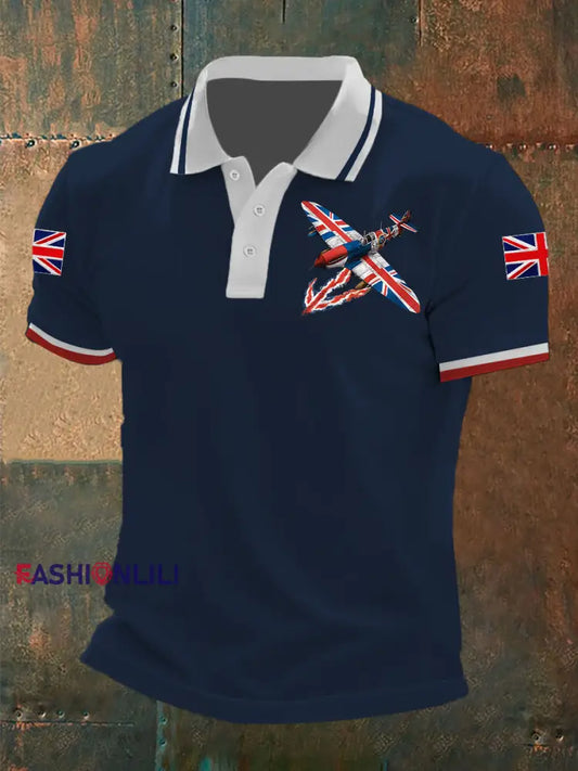 Men’s Union Jack Fighter Short Sleeve Shirt Navy Blue / S