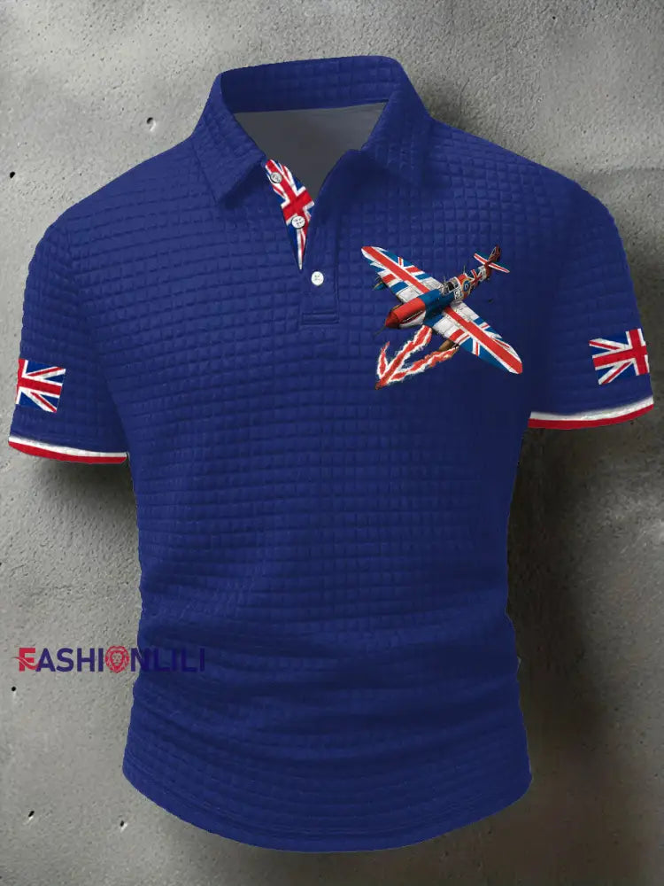 Men’s Union Jack Fighter Short Sleeve Shirt Royal Blue / S