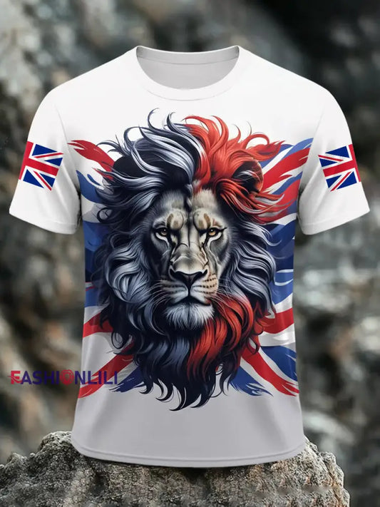 Men’s Union Jack Lion Print Casual Tee White / S