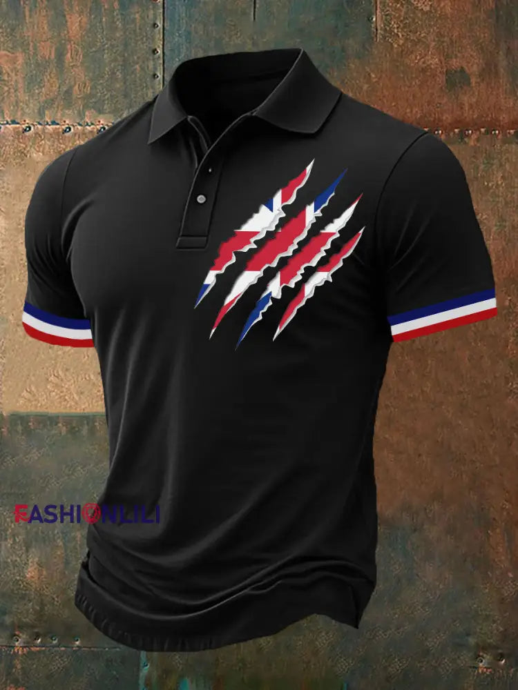 Men’s Union Jack Print Casual Polo Shirt Black / S