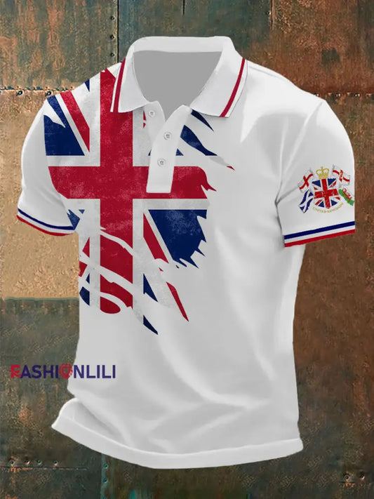 Men’s Union Jack Print Casual Polo Shirt White / S