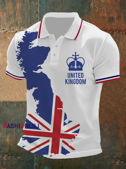 Men’s Union Jack Print Casual Polo Shirt White / S