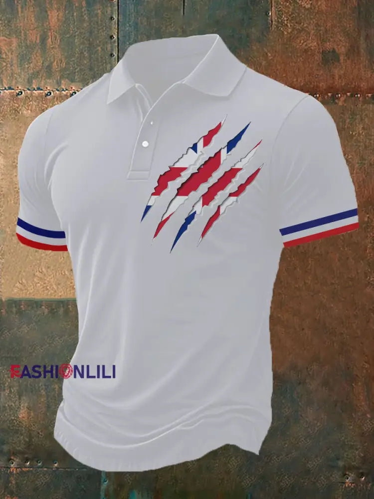 Men’s Union Jack Print Casual Polo Shirt White / S