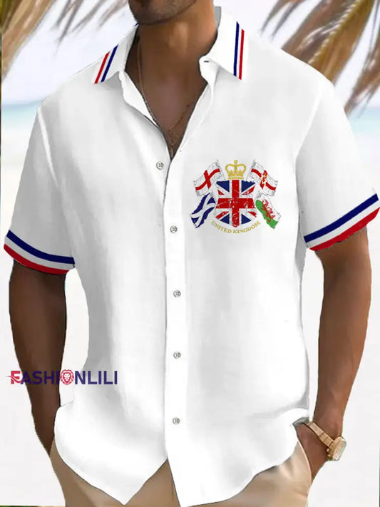 Men’s Union Jack Print Casual Shirt White / S