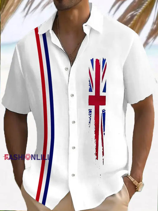 Men’s Union Jack Print Casual Shirt White / S