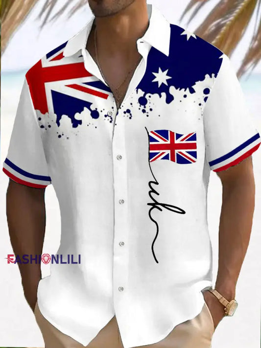 Men’s Union Jack Print Casual Shirt White / S