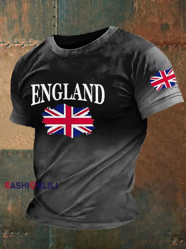 Men’s Union Jack Print Casual T-Shirt Gray / S