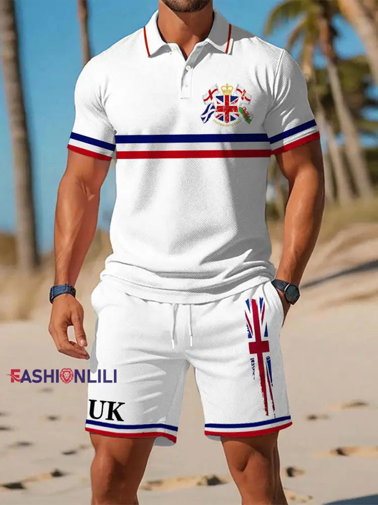 Men’s Union Jack Print Polo Set White / S