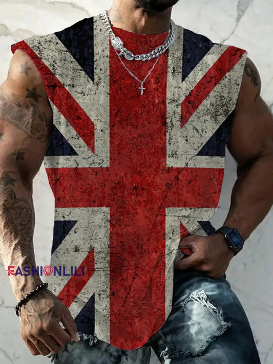 Men’s Union Jack Printed Casual Vest As picture / S