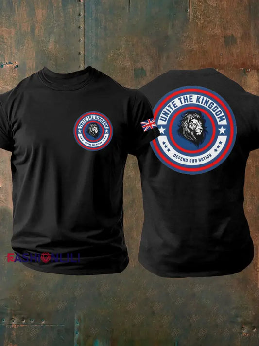 Men’s Unite The Kingdom Defend Or Nation Printed imitation cotton short-sleeved T-shirt Black / S
