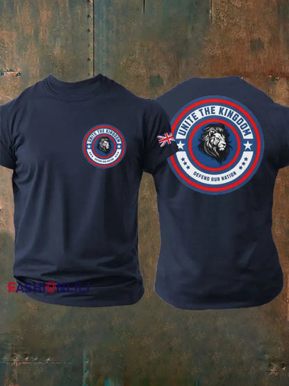 Men’s Unite The Kingdom Defend Or Nation Printed imitation cotton short-sleeved T-shirt Navy Blue / S