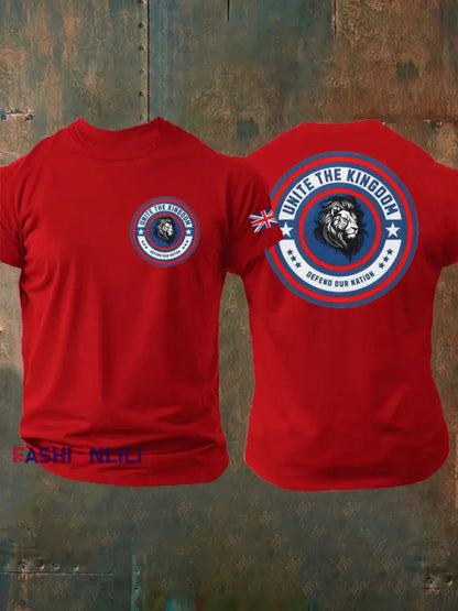 Men’s Unite The Kingdom Defend Or Nation Printed imitation cotton short-sleeved T-shirt Pure Red / S