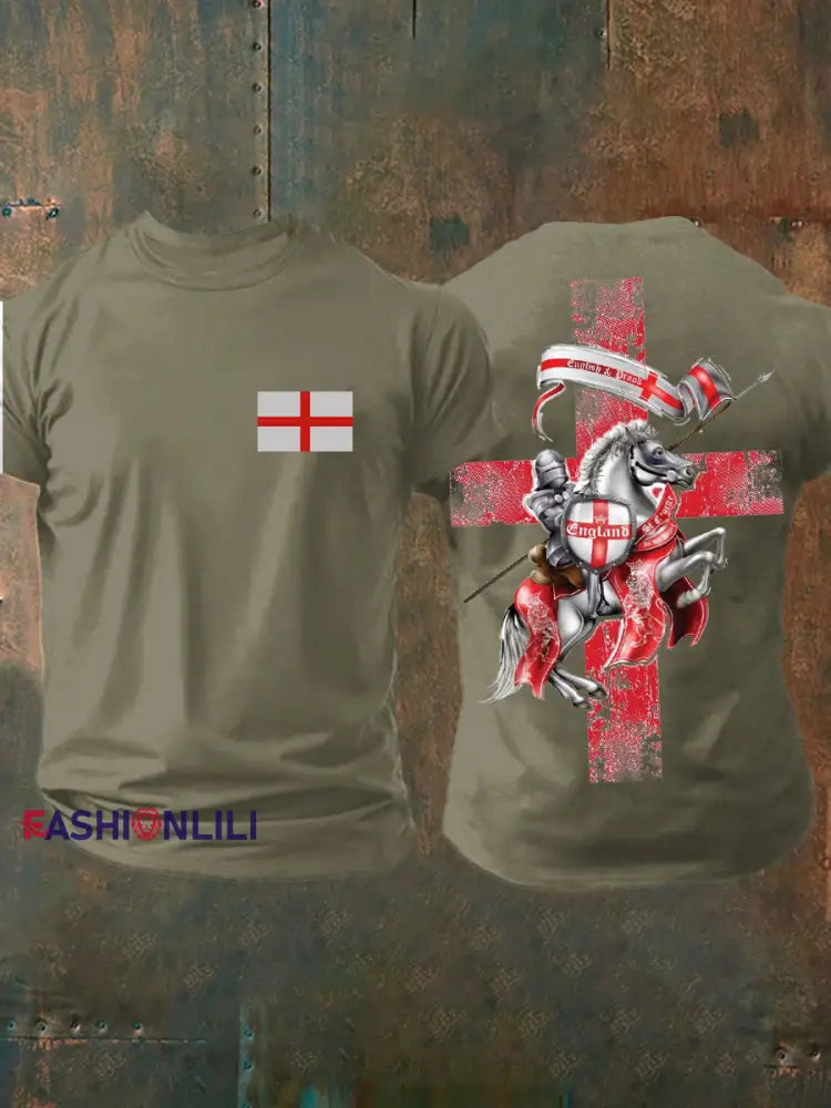 Men’s United Kingdom England imitation cotton short-sleeved T-shirt Army Green / S