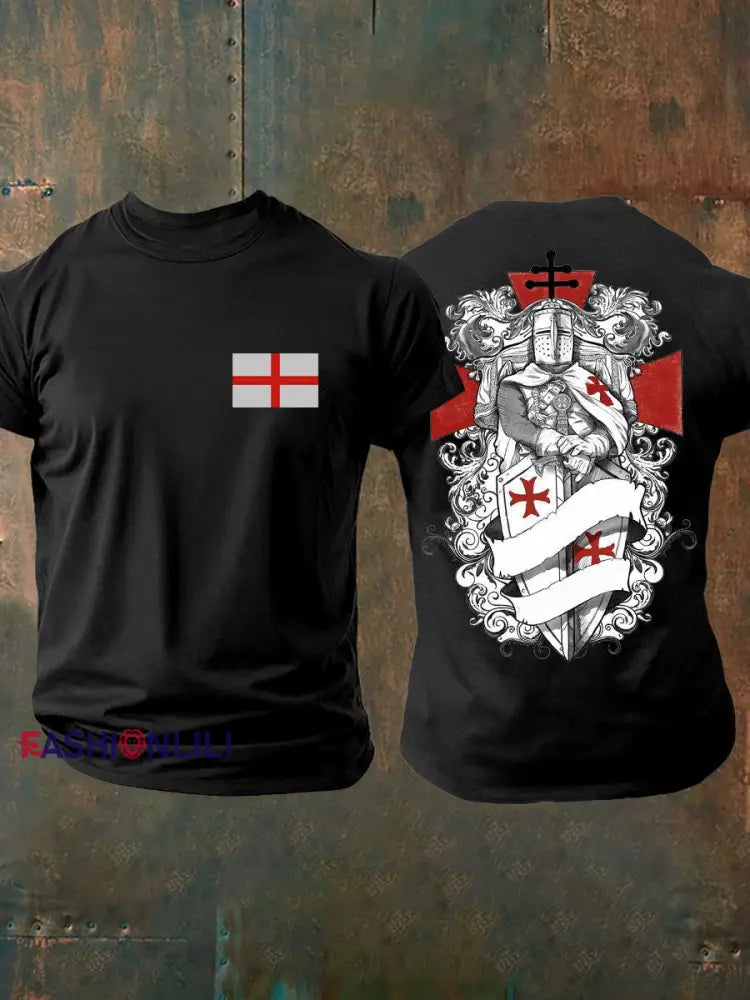 Men’s United Kingdom England imitation cotton short-sleeved T-shirt Black / S