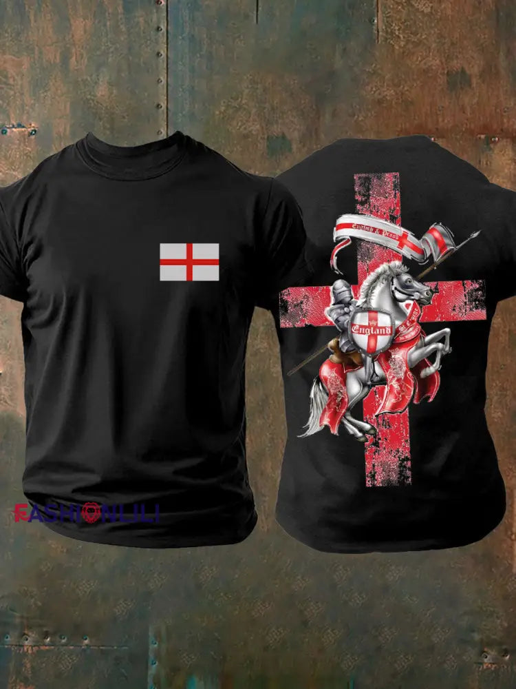 Men’s United Kingdom England imitation cotton short-sleeved T-shirt Black / S