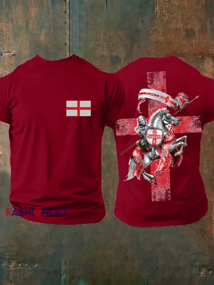 Men’s United Kingdom England imitation cotton short-sleeved T-shirt Deep Red / S