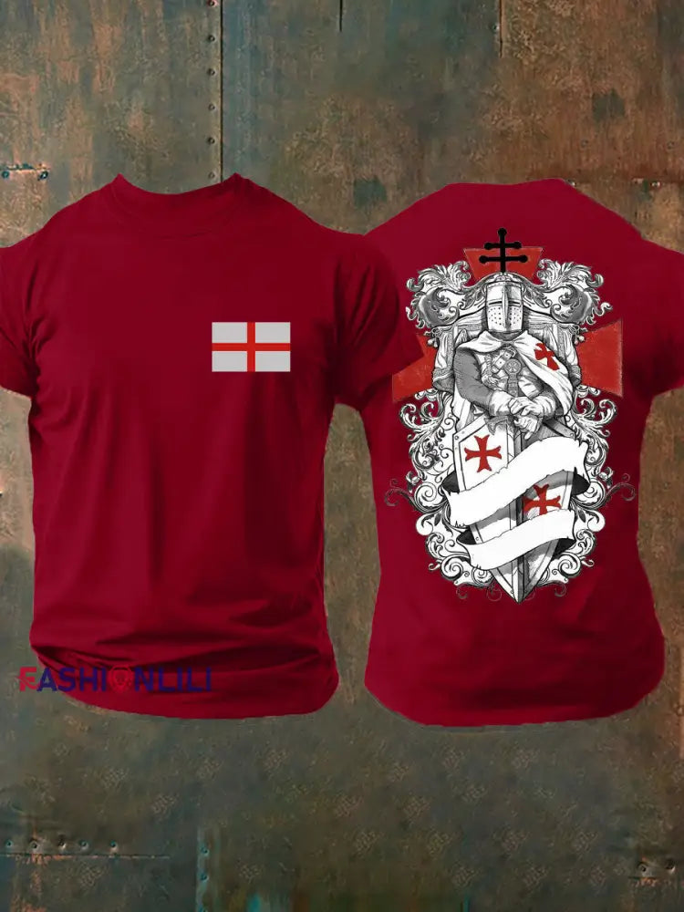 Men’s United Kingdom England imitation cotton short-sleeved T-shirt Deep Red / S