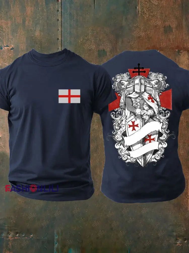 Men’s United Kingdom England imitation cotton short-sleeved T-shirt Navy Blue / S