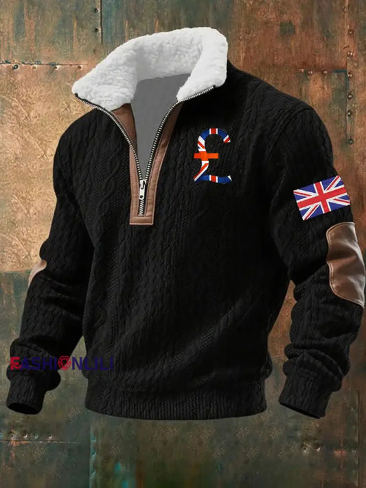 Men’s United Kingdom Print Baggy Zip-up Hoodie Black / S