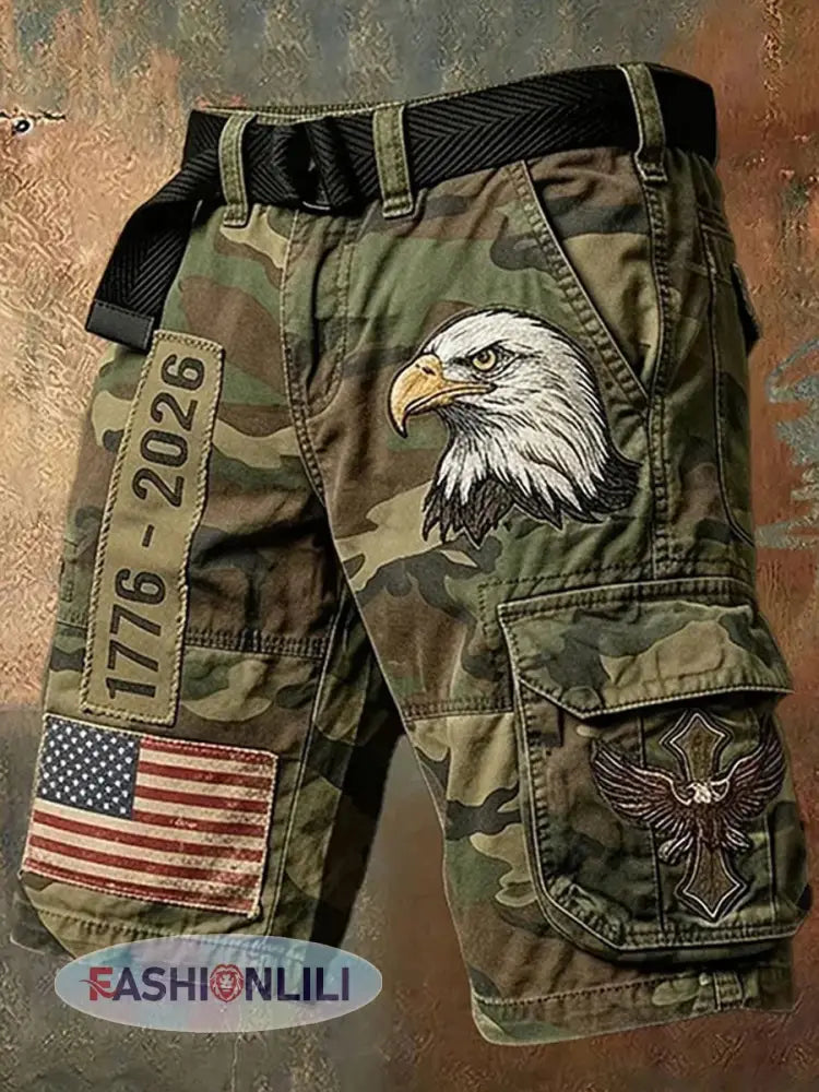 Men’s USA 1776-2026 Printed Casual Shorts - Army Green / S