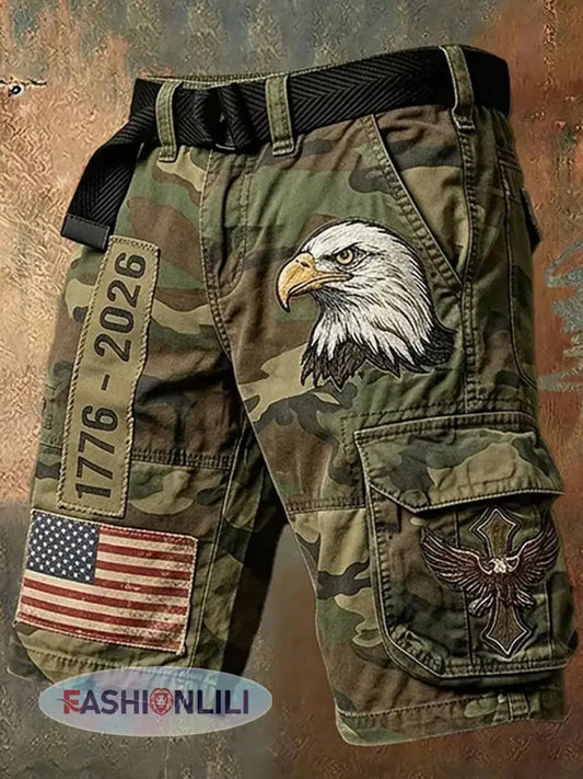 Men’s USA 1776-2026 Printed Casual Shorts - Army Green / S