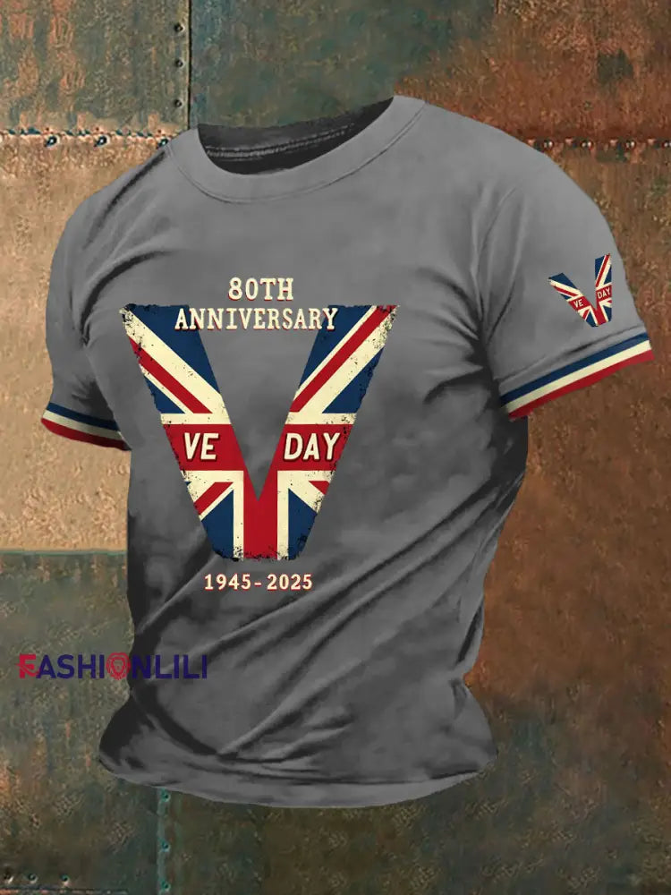 Men’s VE Day 80th Print T-shirt Light Gray / S