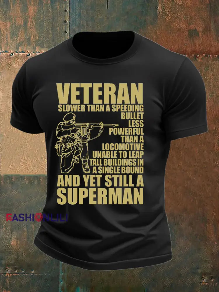 Men’s Veteran imitation cotton short sleeved T shirt Black / S