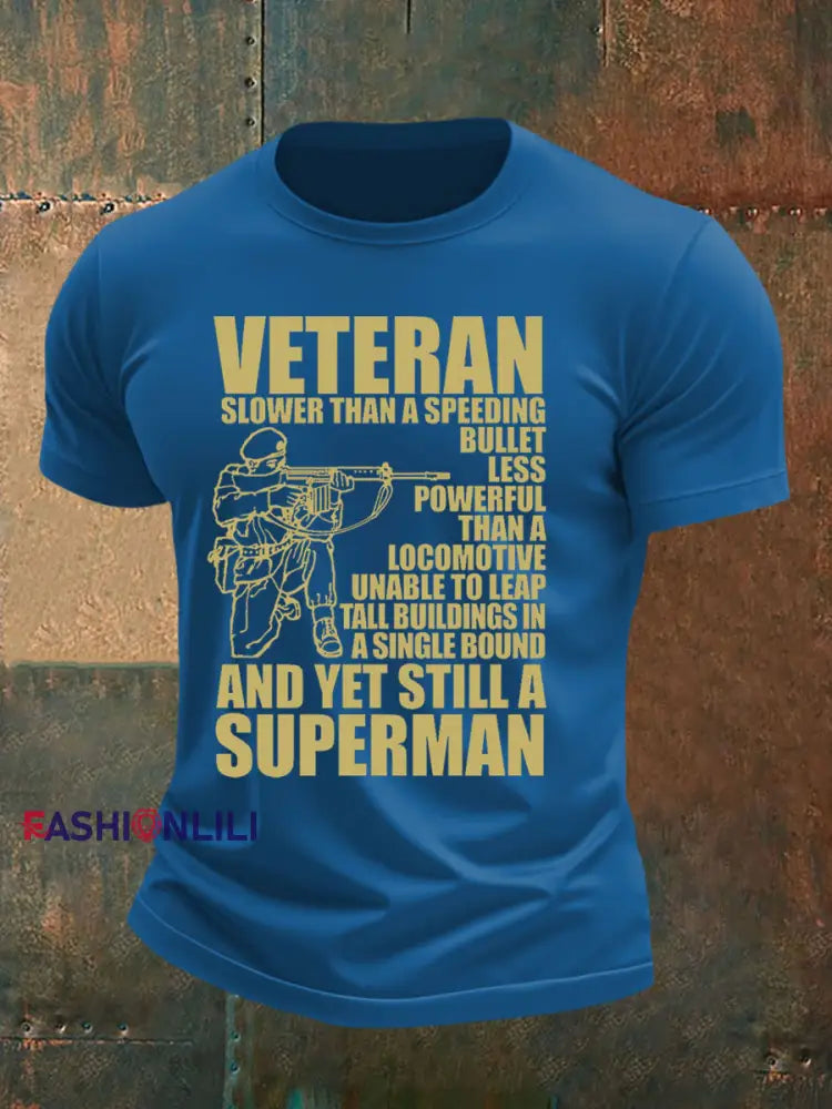 Men’s Veteran imitation cotton short sleeved T shirt Blue / S