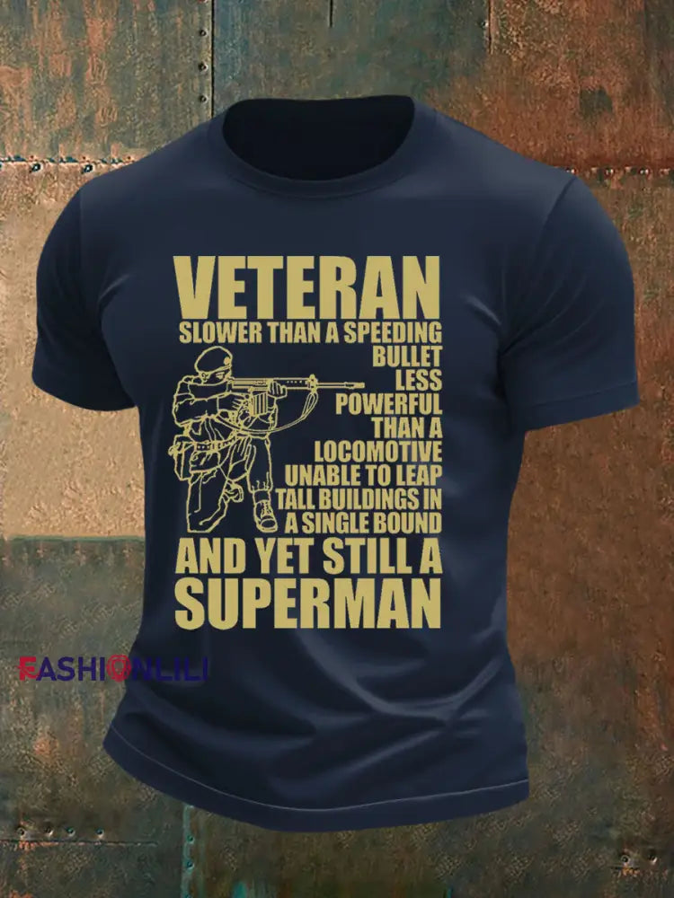 Men’s Veteran imitation cotton short sleeved T shirt Navy Blue / S