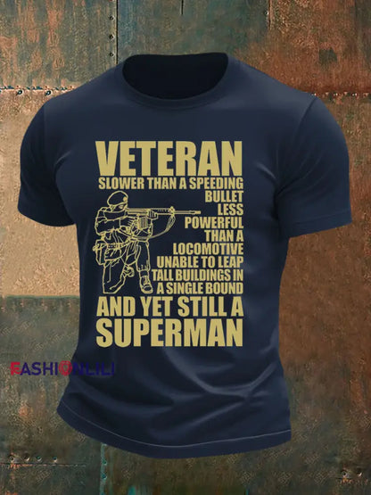 Men’s Veteran imitation cotton short sleeved T shirt Navy Blue / S
