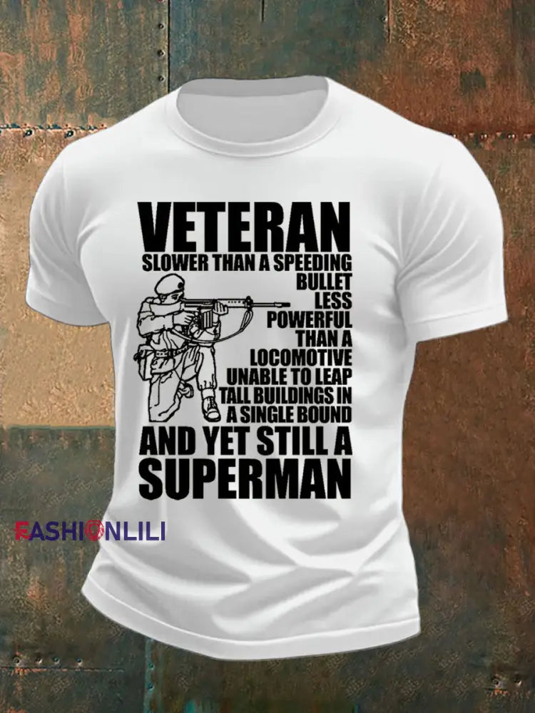 Men’s Veteran imitation cotton short sleeved T shirt White / S