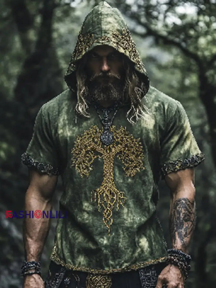 Men’s Viking hooded T-shirt Green / S