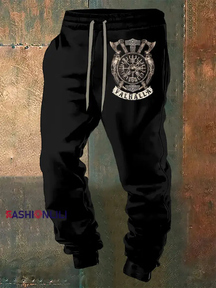 Men’s Viking Printed Drawstring Sports Pants Black / S