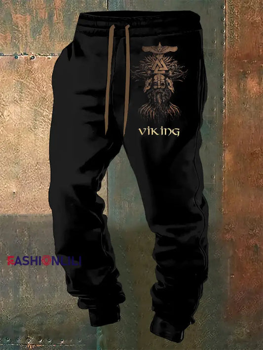 Men’s Viking Printed Drawstring Sports Pants Black / S