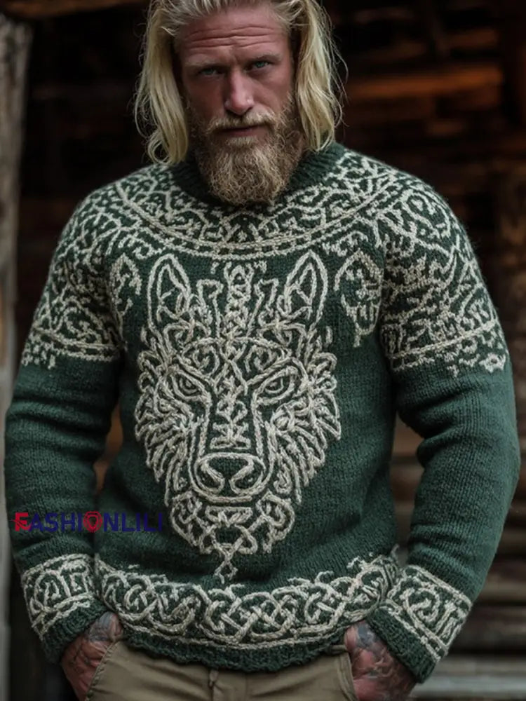 Men’s Viking-style sweater Green / S