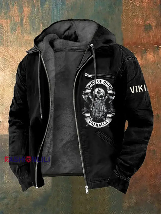 Men’s Viking Warrior Skull Printed Long Sleeved Hooded Jacket Black / S