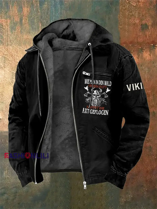 Men’s Viking Warrior Skull Printed Long Sleeved Hooded Jacket Black / S