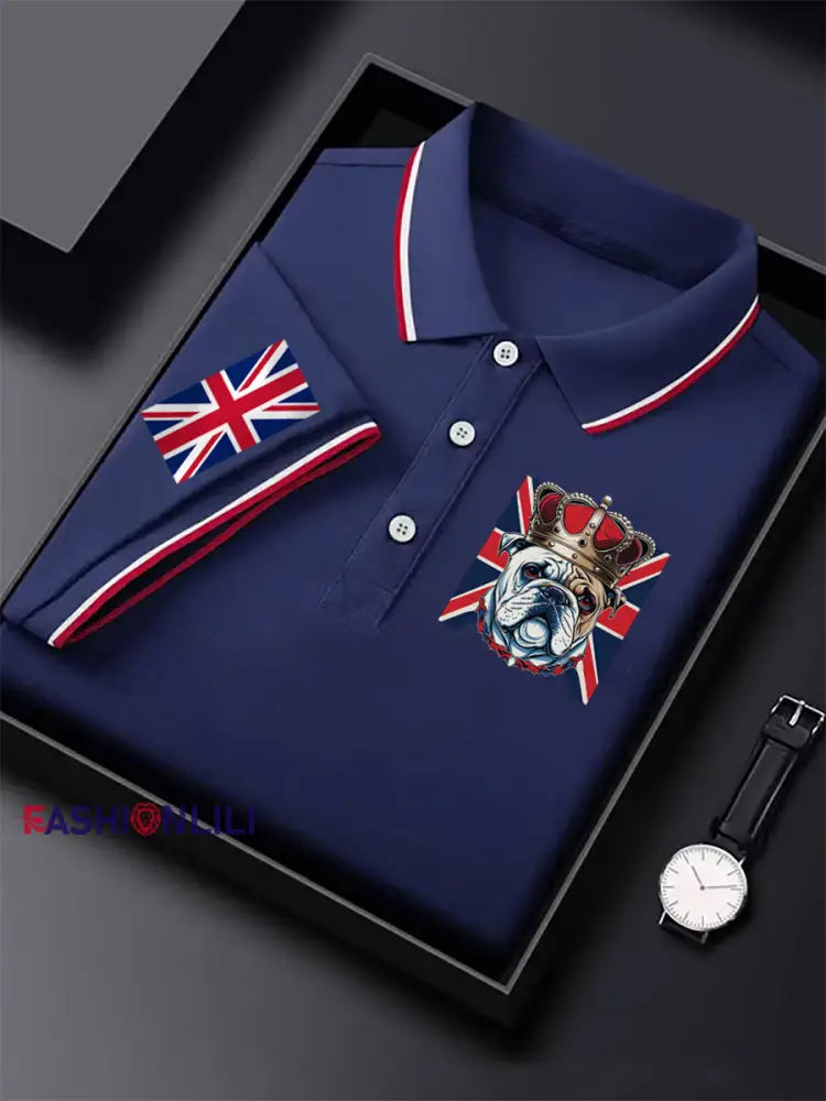 Men’s Vintage British Bulldog Crown Casual Shirt Dark Blue / S