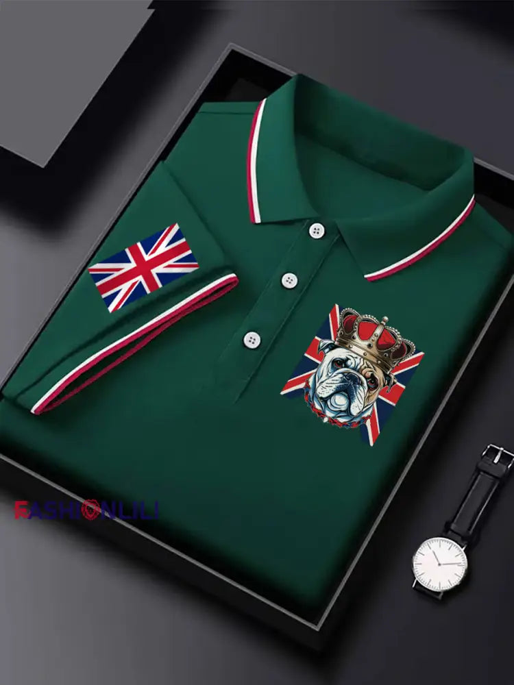 Men’s Vintage British Bulldog Crown Casual Shirt Dark Green / S