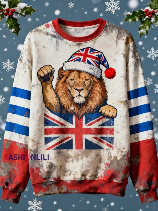 Men’s Vintage British Lion Christmas Crew Neck Sweatshirt As picture / S