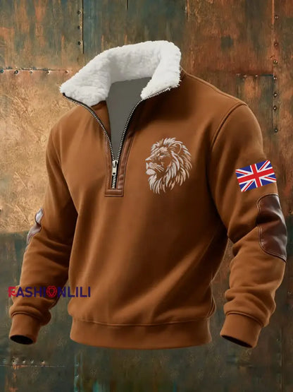 Men’s Vintage British Lion Print Sweatshirt Brown / S