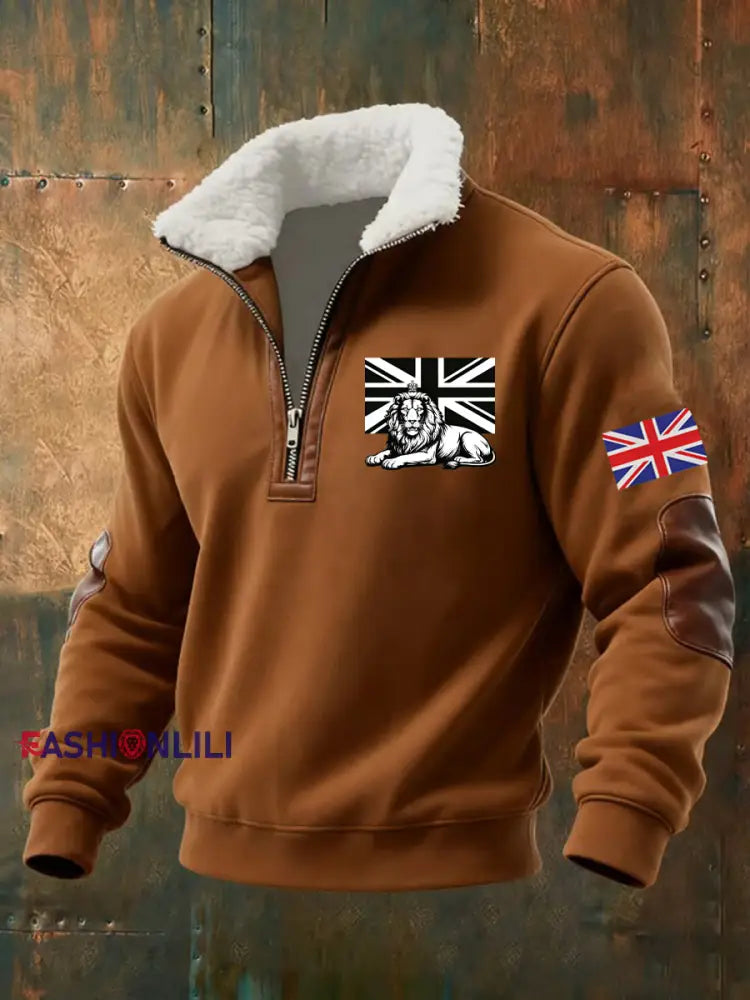 Men’s Vintage British Lion Print Sweatshirt Brown / S