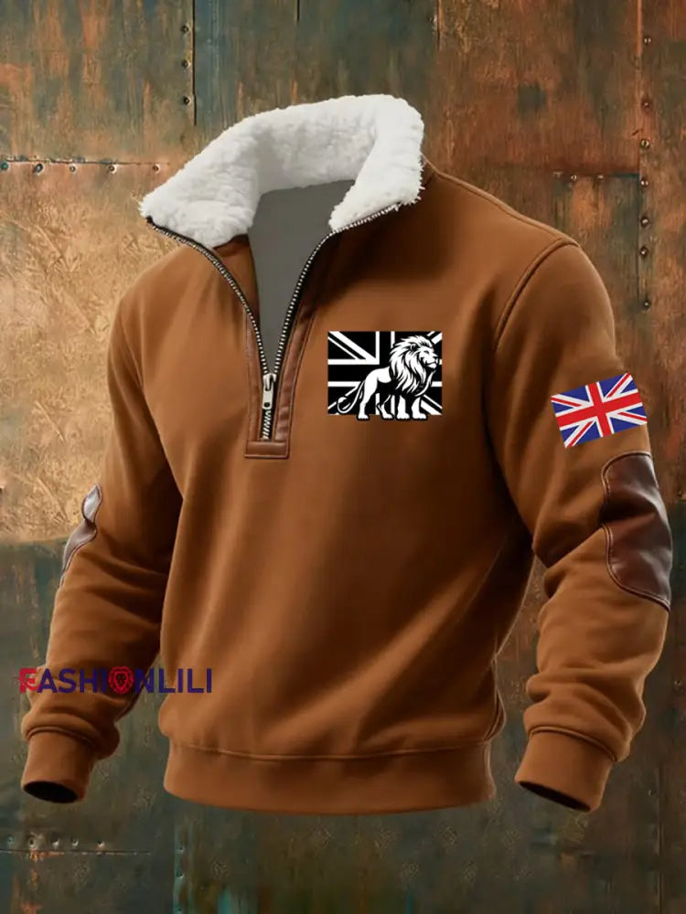 Men’s Vintage British Lion Print Sweatshirt Brown / S