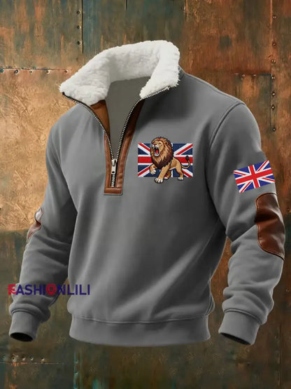 Men’s Vintage British Lion Print Sweatshirt Gray / S