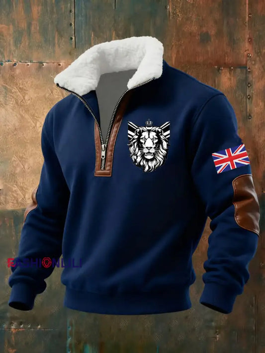 Men’s Vintage British Lion Print Sweatshirt Navy Blue / S