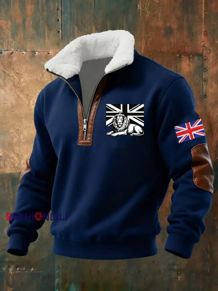 Men’s Vintage British Lion Print Sweatshirt Navy Blue / S