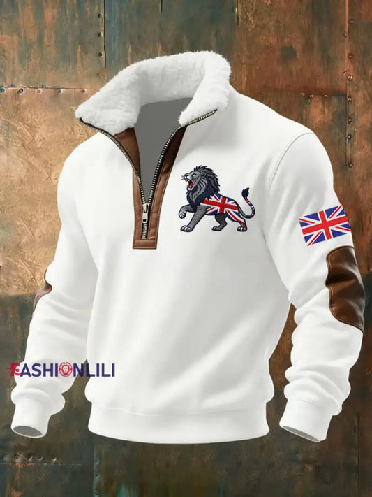 Men’s Vintage British Lion Print Sweatshirt White / S